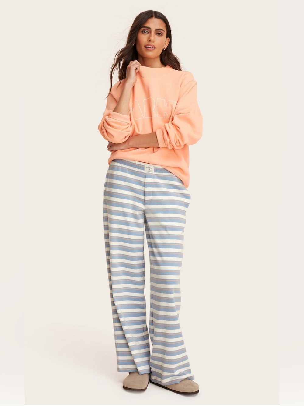 NWT Parke x Target Light Blue/Orange Striped High-Rise Boxer Knit Pants - Size S